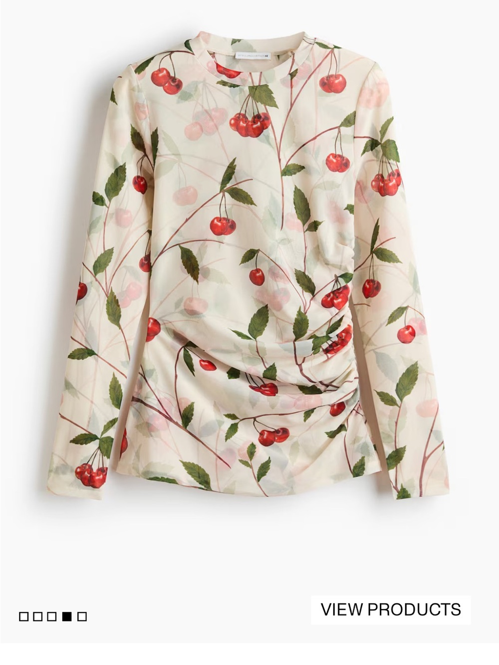 Cherry-Print Long Sleeve Tee in Cream and Red